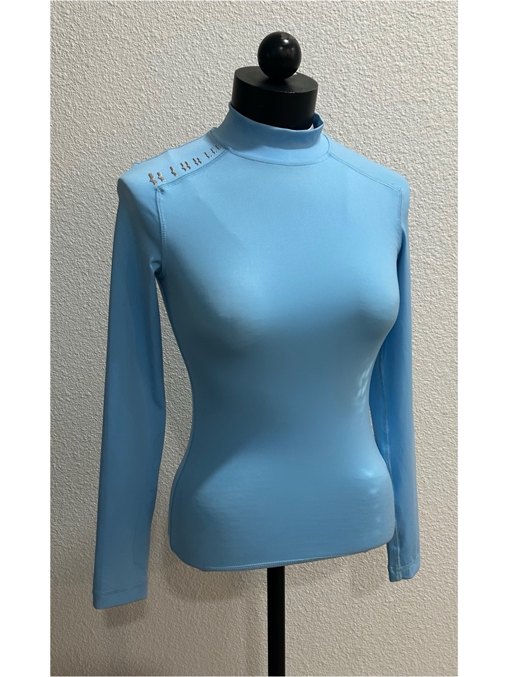 Dion Lee Mock Neck Jersey Knit Top Size 2 Baby Blue Long Sleeve Silver Detail